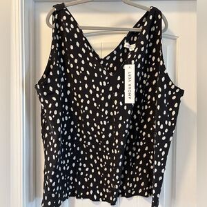 Amour Vert Black White Spotted Sleeveless Pullover Top Blouse NWT Size 1X